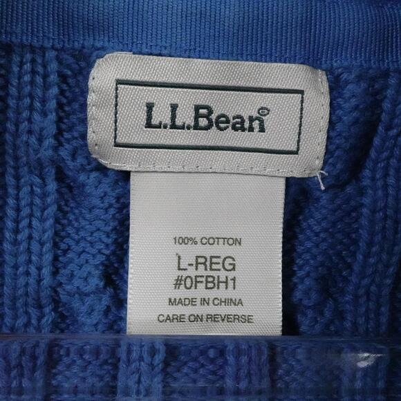 LL Bean Sweater Women Large Blue Cable Knit Full Zip Chunky Outdoors Casual Fall - Picture 3 of 15
